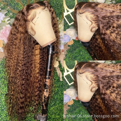 1b 4 27 Ombre Highlihght Colorful Remy Cuticle Aligned Lace Front Human Hair Wigs ,U Brown Color Wholesale mix Color Wig